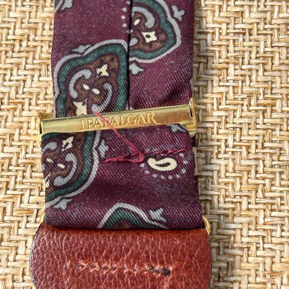 Trafalgar Suspenders Paisley Burgundy Leather Button On Braces USA Made - Picture 9 of 10